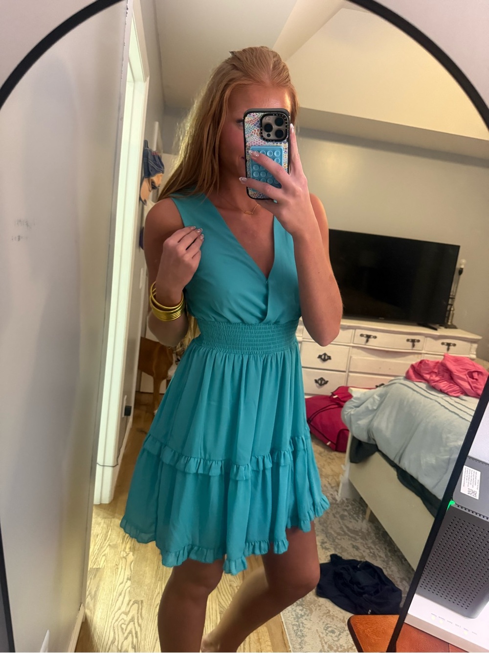 Teal V-Neck Tiered Summer Dress
